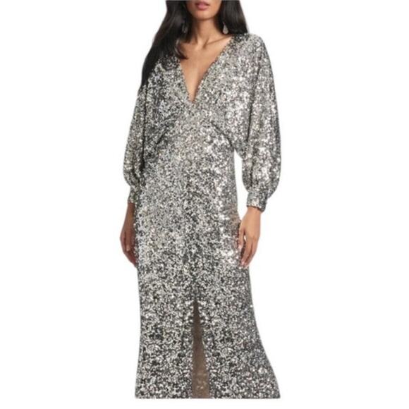 Sachin + Babi Size 8 NEW Womens Sequin Gabby Glitter Long Sleeve V Neck Gown NWT - Picture 3 of 9